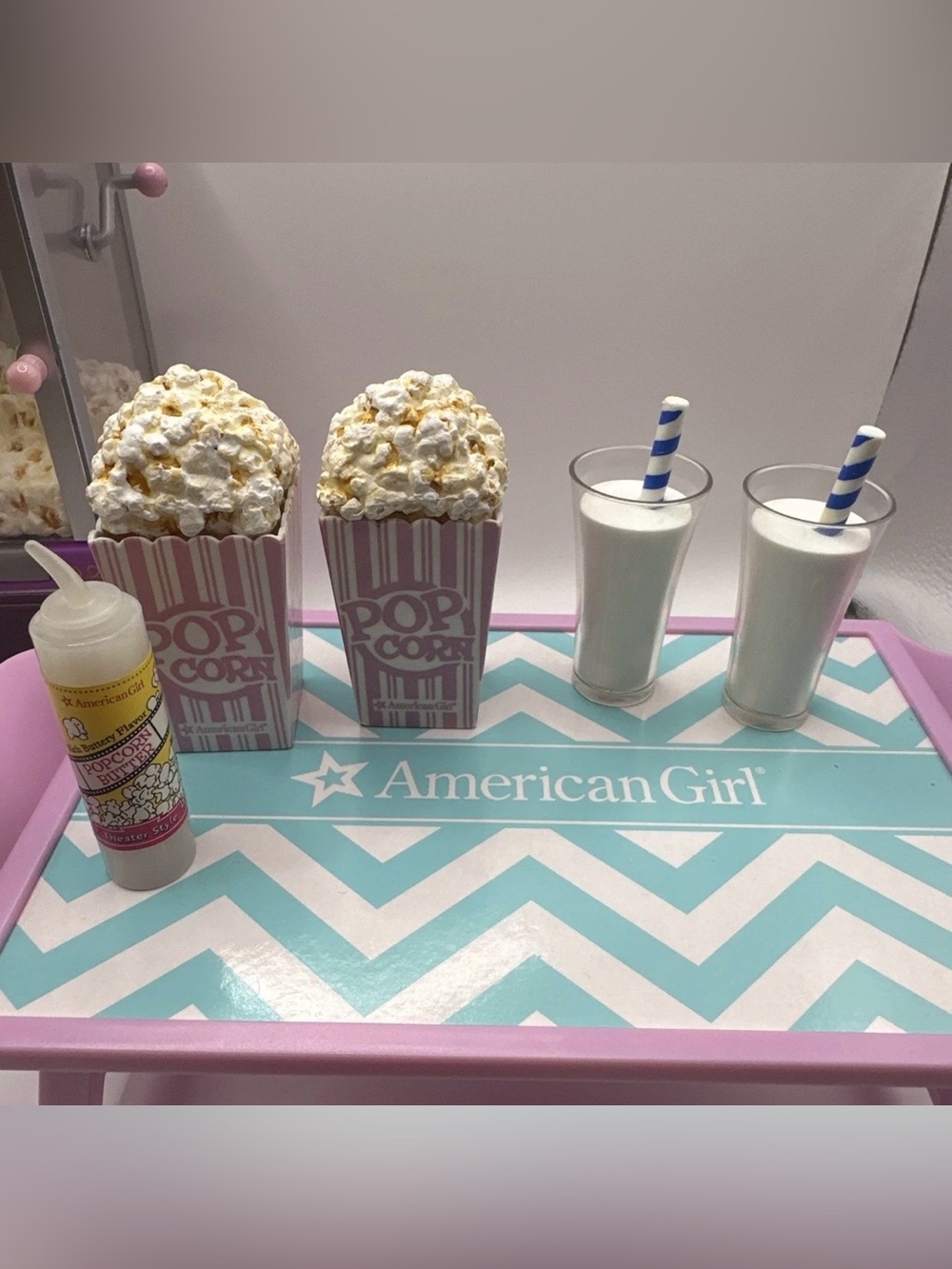 American Girl Doll Food Movie Popcorn Machine Incomplete Set Works & Dinner Tray - Picture 9 of 12
